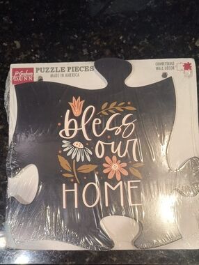 New P. Graham Dunn "Bless Our Home" Puzzle Piece Wall Decor - Black